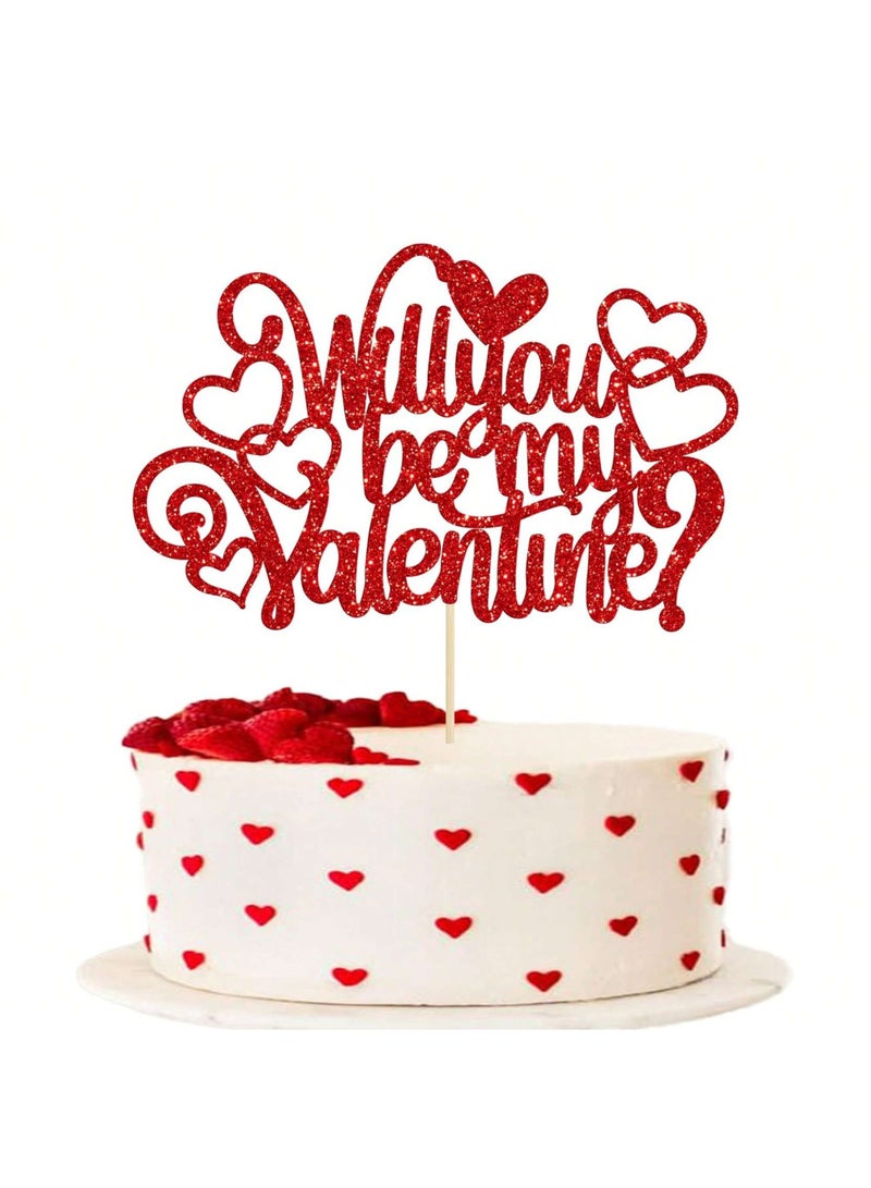 Valentine's Day decorations, red heart-shaped cake toppers, one piece - Image 1
